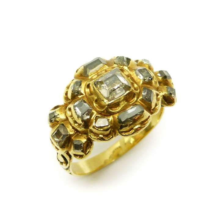 Antique table cut diamond and gold cluster ring